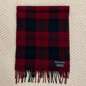 Ralph Lauren Blue Label 100% Lamb's Wool Dark Red/Green Plaid Scarf